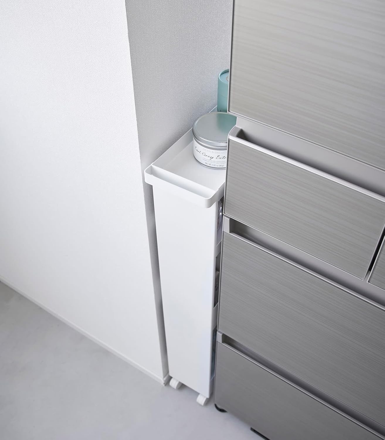image:imageYAMAZAKI Home Tower Slim 4Tier Rolling Storage Cart Mobile Organizer for Kitchen Or Bathroom 317 Steel White