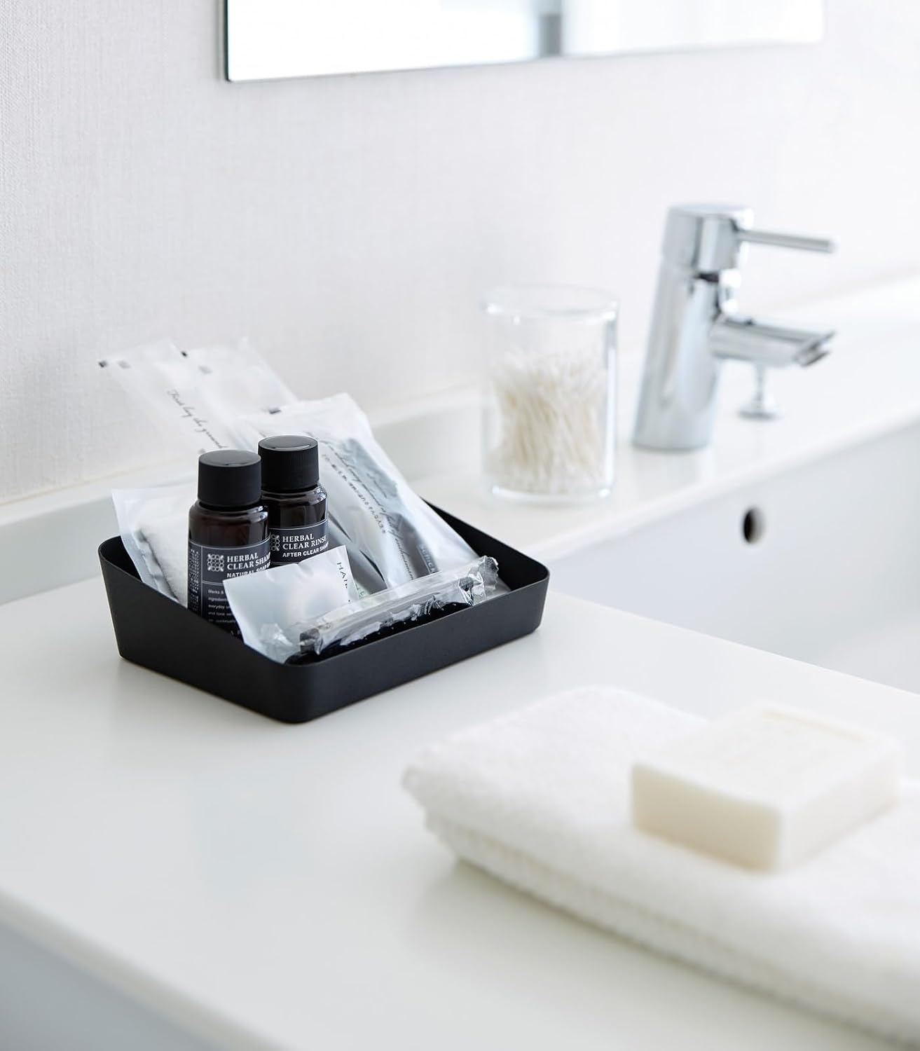 image:imageYAMAZAKI Home Tower Space Saving Vanity Tray 35 X 35 SteelBlack