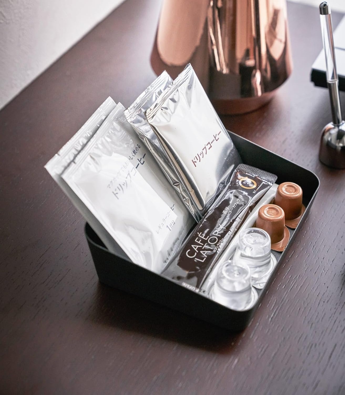 image:imageYAMAZAKI Home Tower Space Saving Vanity Tray 35 X 35 SteelBlack