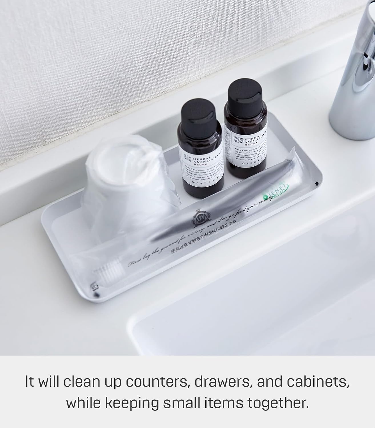 image:imageYAMAZAKI Home Tower Space Saving Vanity Tray 35 X 35 SteelWhite