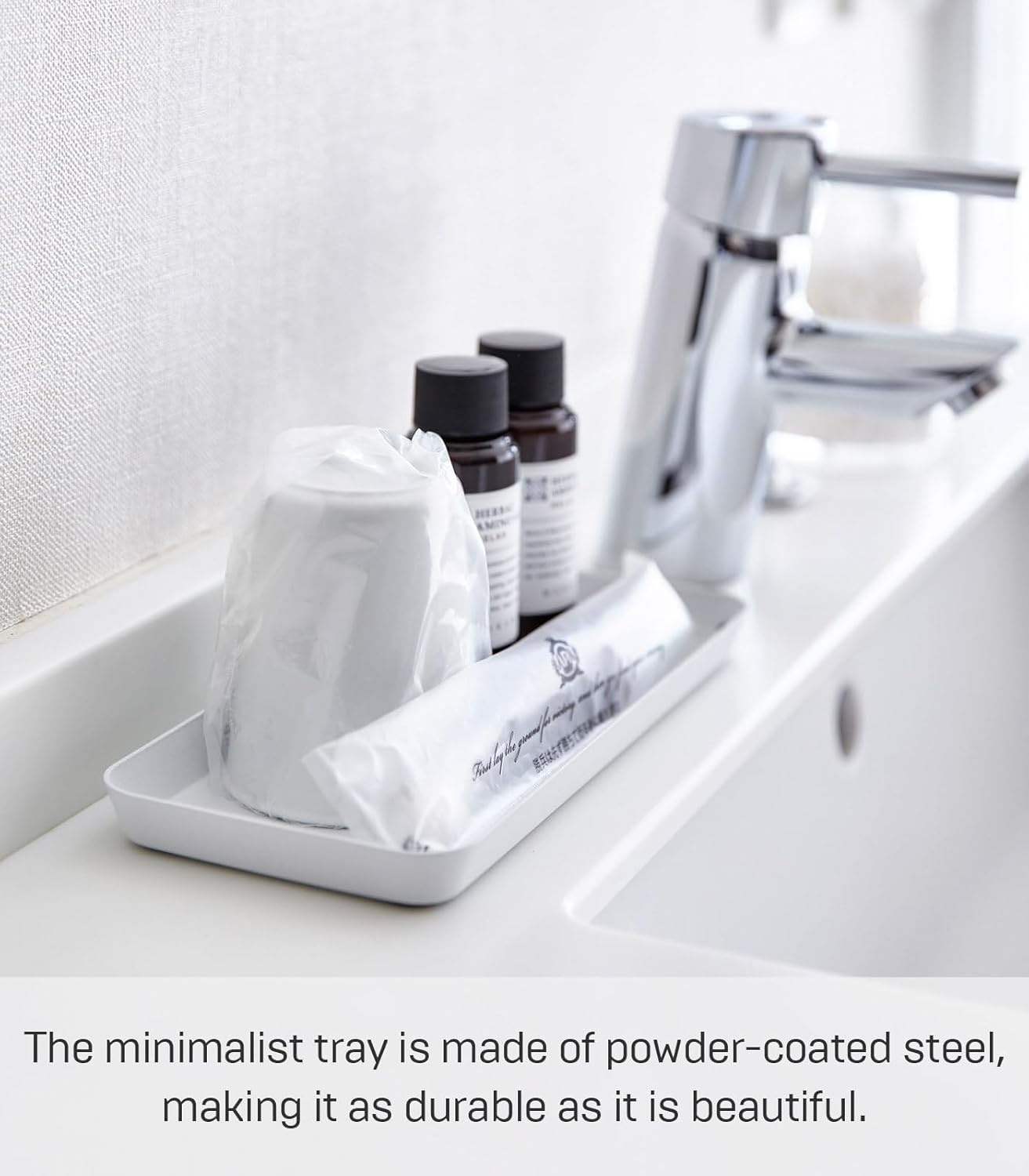 image:imageYAMAZAKI Home Tower Space Saving Vanity Tray 35 X 35 SteelWhite