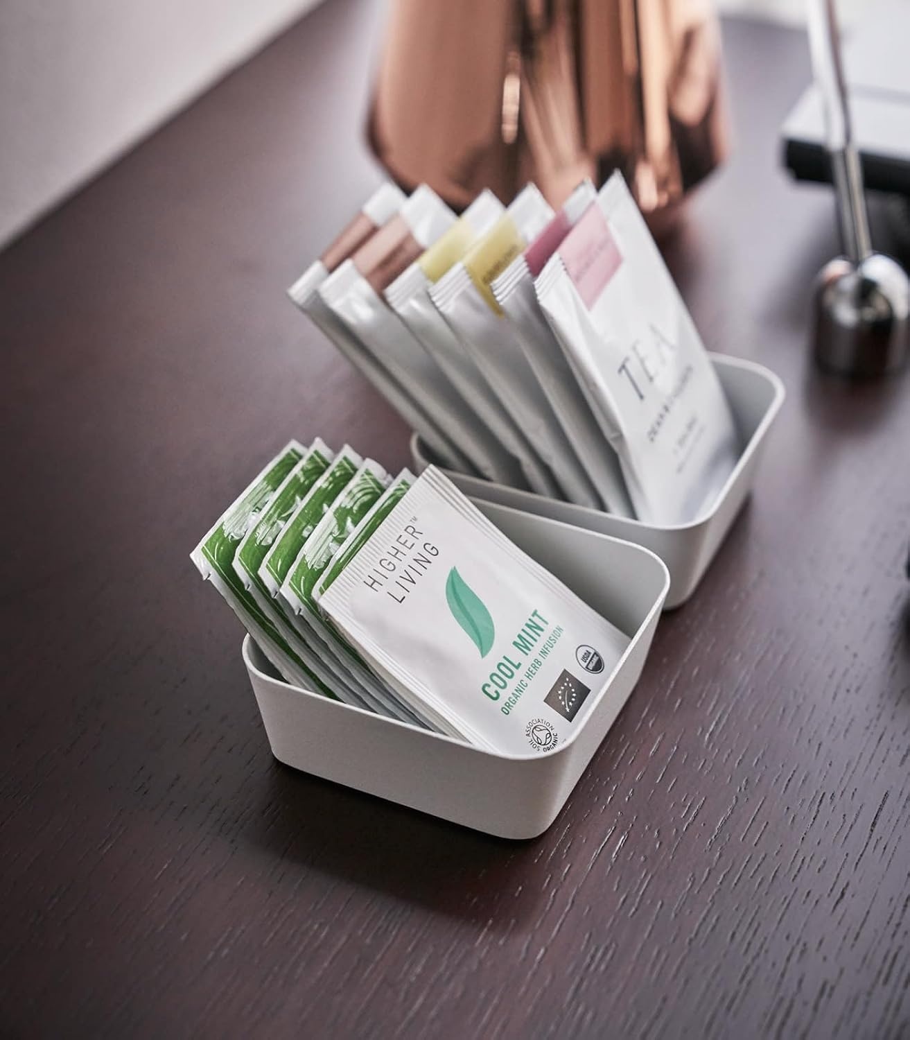 image:imageYAMAZAKI Home Tower Space Saving Vanity Tray 35 X 35 SteelWhite