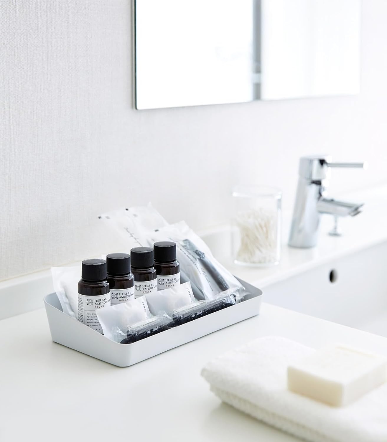 image:imageYAMAZAKI Home Tower Space Saving Vanity Tray 35 X 35 SteelWhite