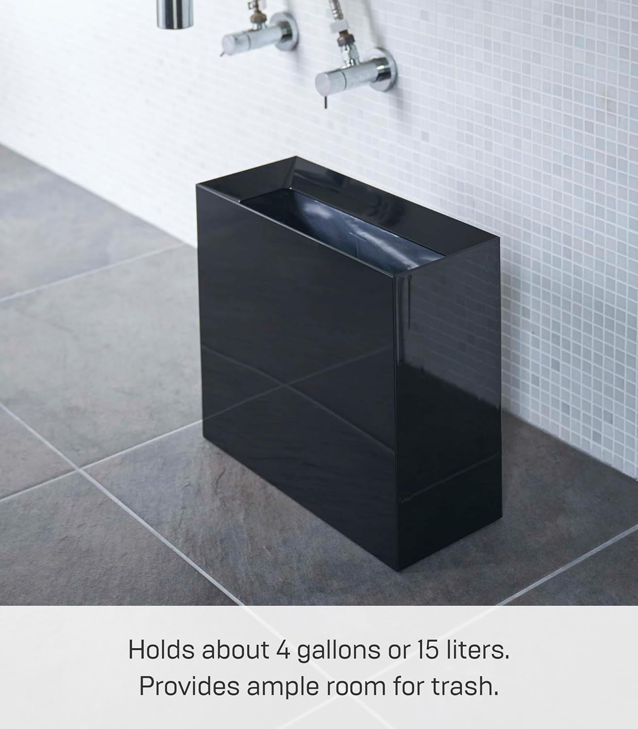 image:imageYAMAZAKI Home Tower Trash Can Modern Garbage Waste Basket with Handle for Kitchen Bedroom Bathroom Office Short Abs Plastic 24 Gallons 9 LitersBlack