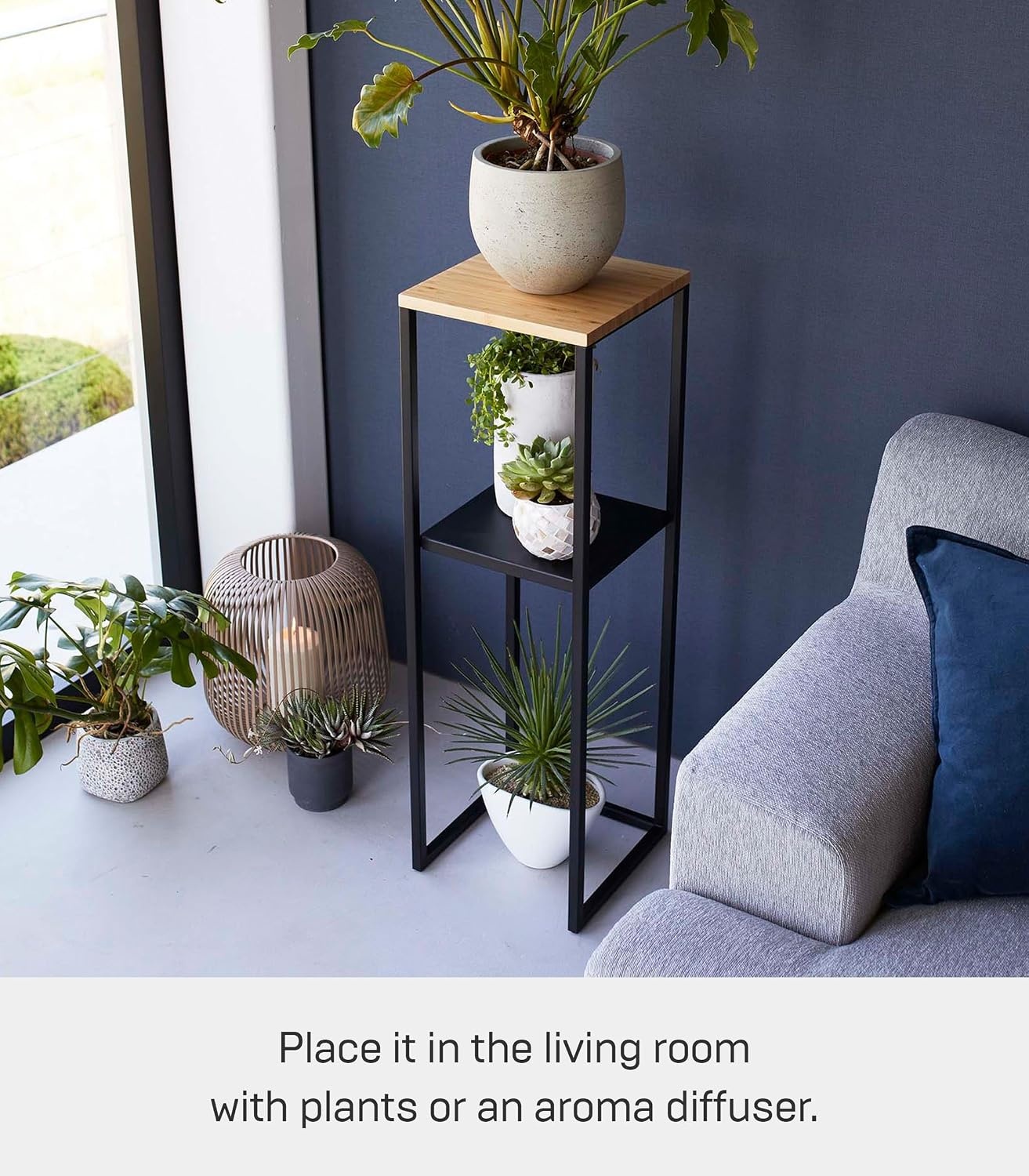 image:imageYAMAZAKI Home Tower TwoTier Display amp Corner Storage Shelf Entryway Or Bedside Console Table for Humidifiers Or Plants 315 Steel WoodBlack