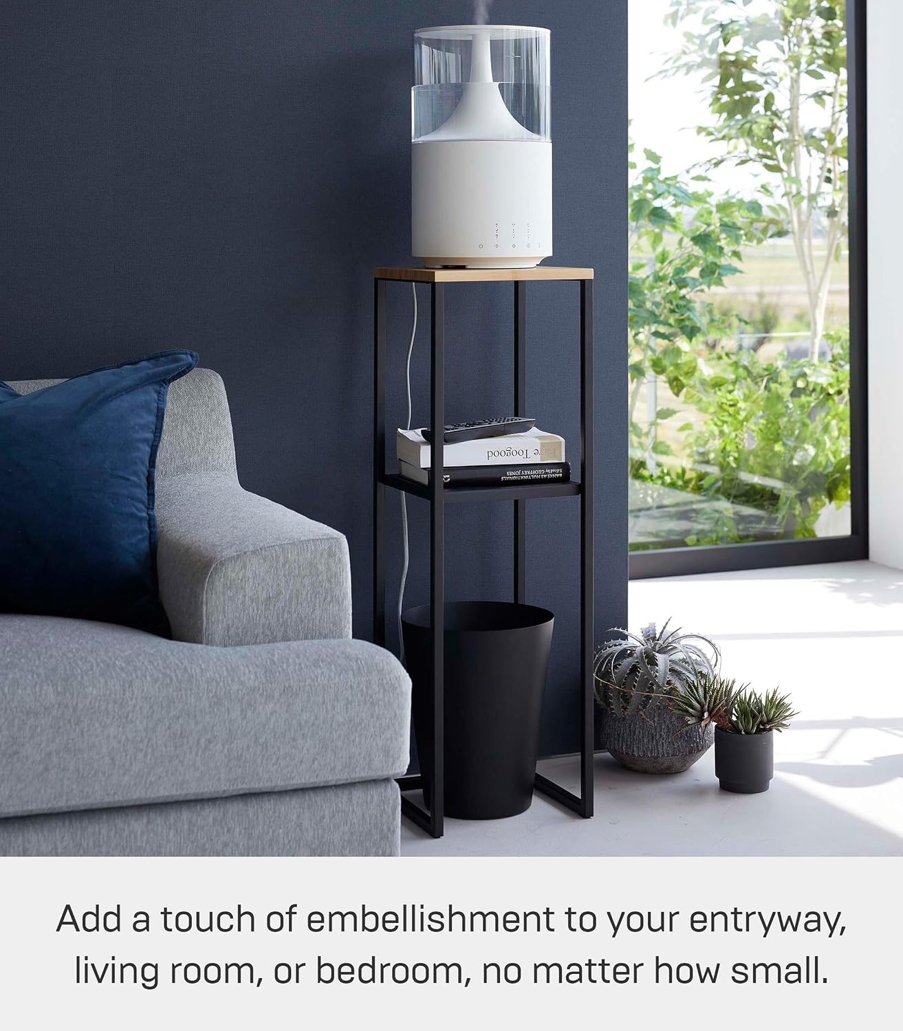 image:imageYAMAZAKI Home Tower TwoTier Display amp Corner Storage Shelf Entryway Or Bedside Console Table for Humidifiers Or Plants 315 Steel WoodBlack