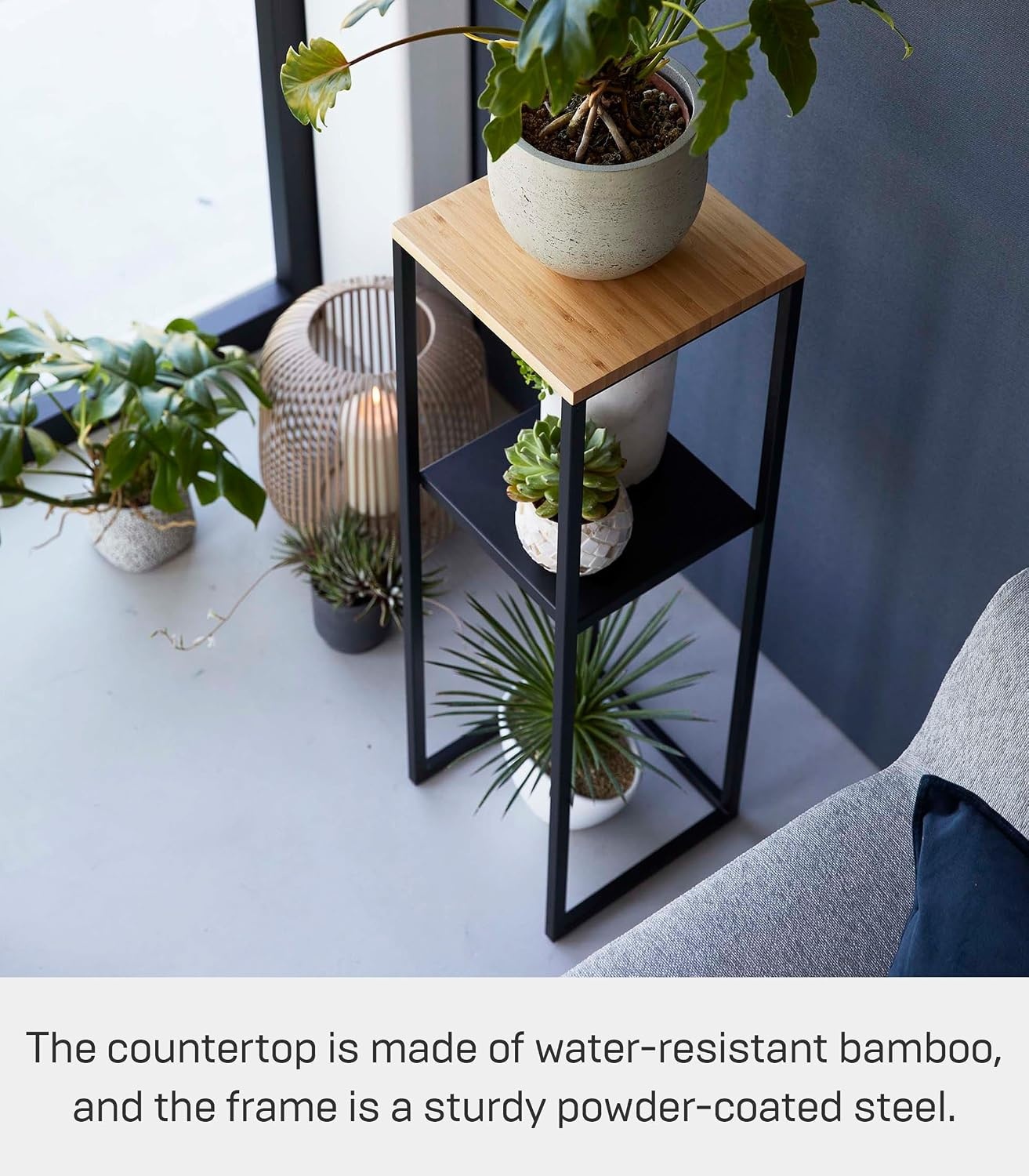 image:imageYAMAZAKI Home Tower TwoTier Display amp Corner Storage Shelf Entryway Or Bedside Console Table for Humidifiers Or Plants 315 Steel WoodBlack