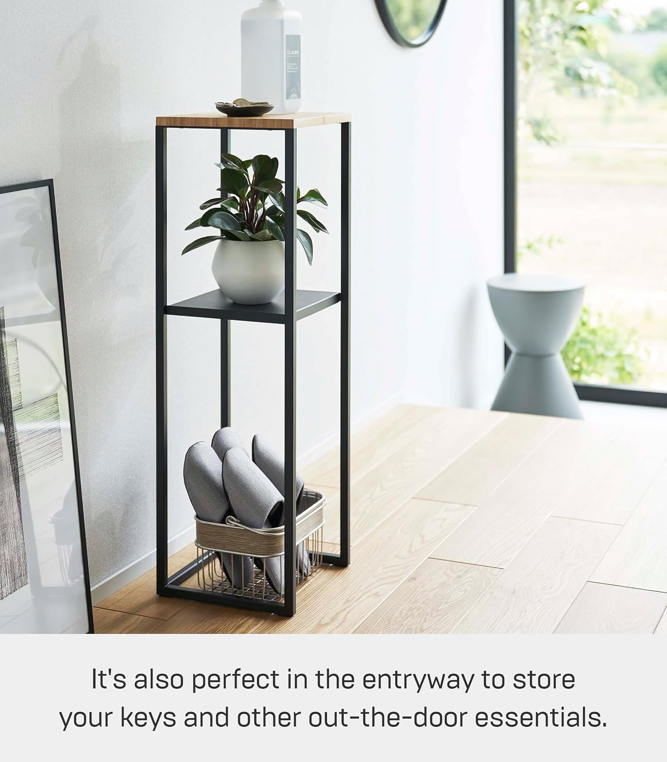 image:imageYAMAZAKI Home Tower TwoTier Display amp Corner Storage Shelf Entryway Or Bedside Console Table for Humidifiers Or Plants 315 Steel WoodBlack