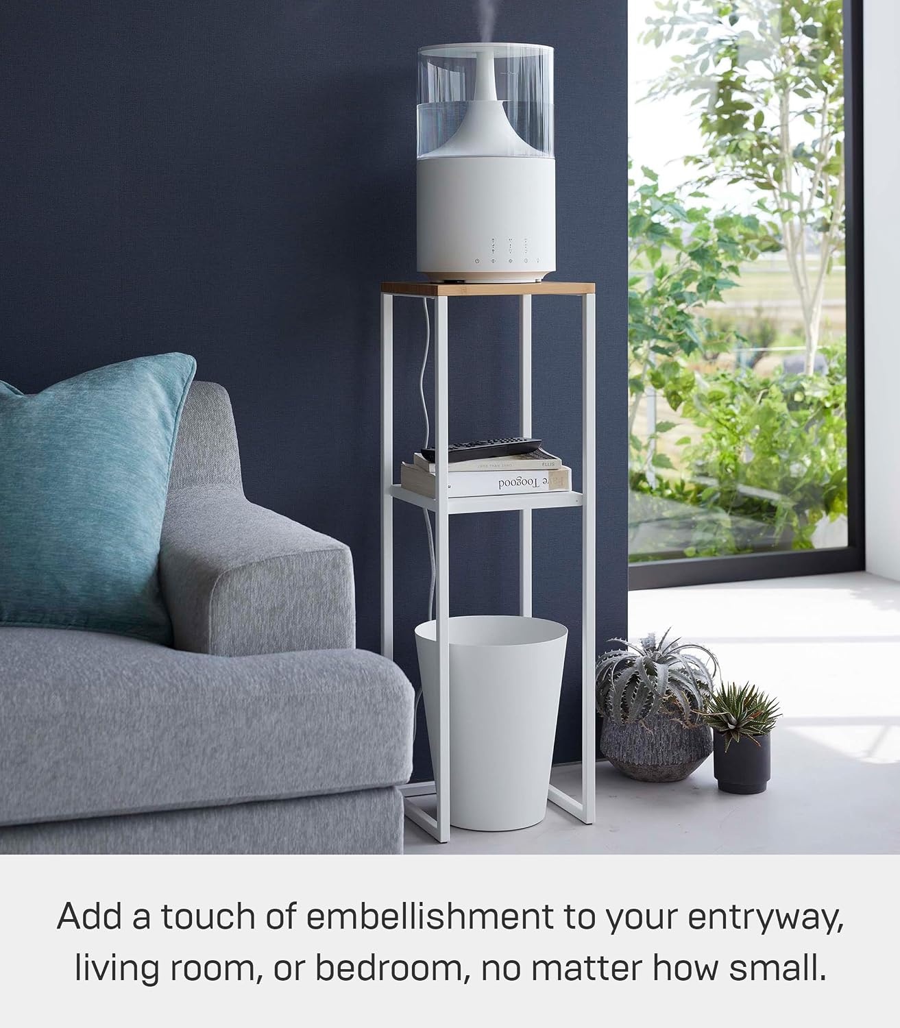 image:imageYAMAZAKI Home Tower TwoTier Display amp Corner Storage Shelf Entryway Or Bedside Console Table for Humidifiers Or Plants 315 Steel WoodWhite
