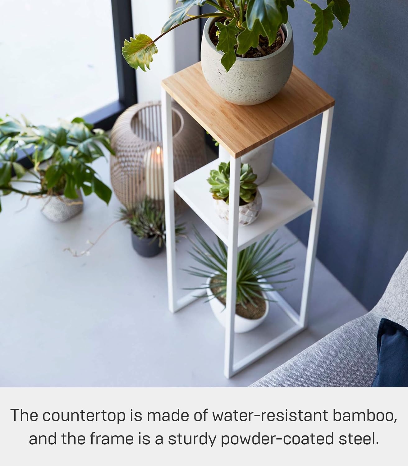 image:imageYAMAZAKI Home Tower TwoTier Display amp Corner Storage Shelf Entryway Or Bedside Console Table for Humidifiers Or Plants 315 Steel WoodWhite