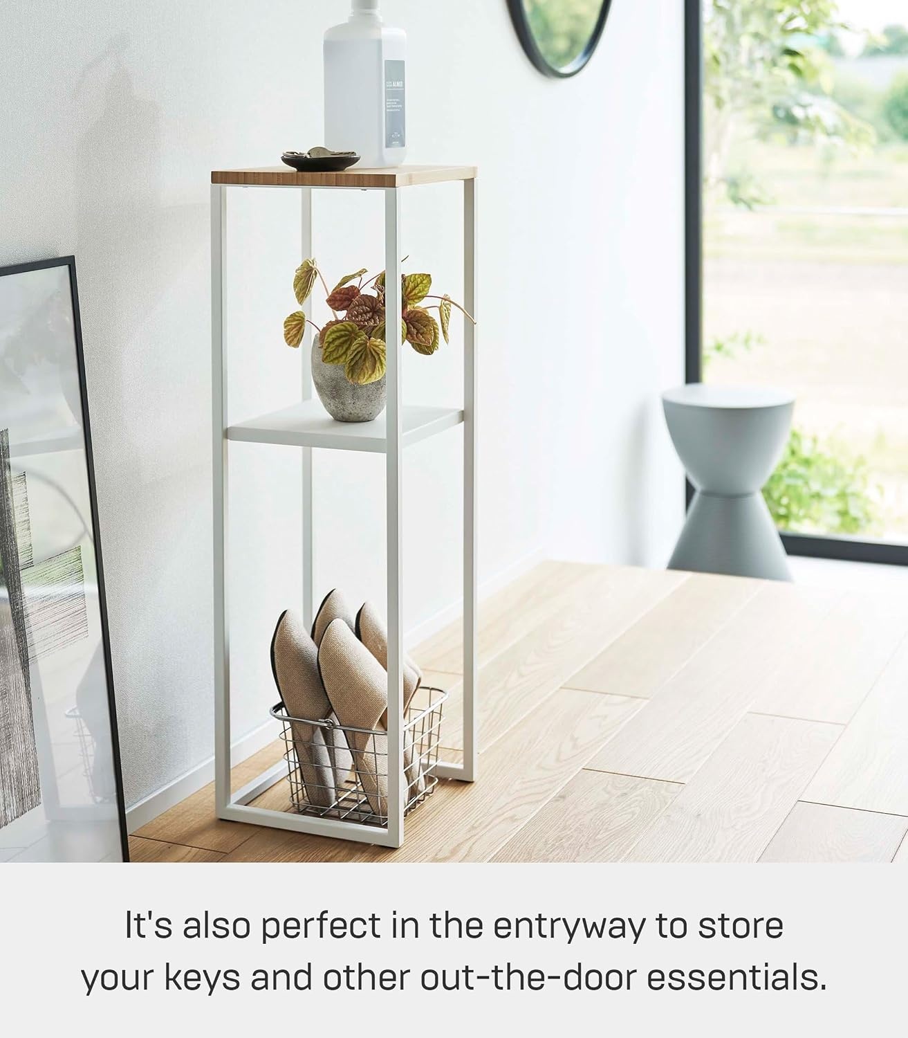 image:imageYAMAZAKI Home Tower TwoTier Display amp Corner Storage Shelf Entryway Or Bedside Console Table for Humidifiers Or Plants 315 Steel WoodWhite