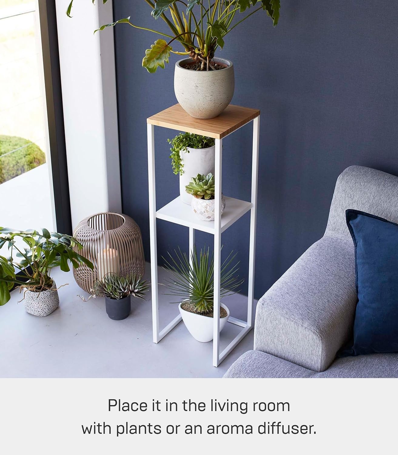 image:imageYAMAZAKI Home Tower TwoTier Display amp Corner Storage Shelf Entryway Or Bedside Console Table for Humidifiers Or Plants 315 Steel WoodWhite
