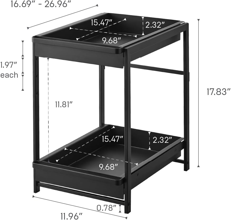 image:imageYAMAZAKI Home Tower UnderSink Rack with PullOut Shelf Versatile Kitchen Cabinet Storage Drawers 2 Tiers Sturdy Organization System SteelBlack