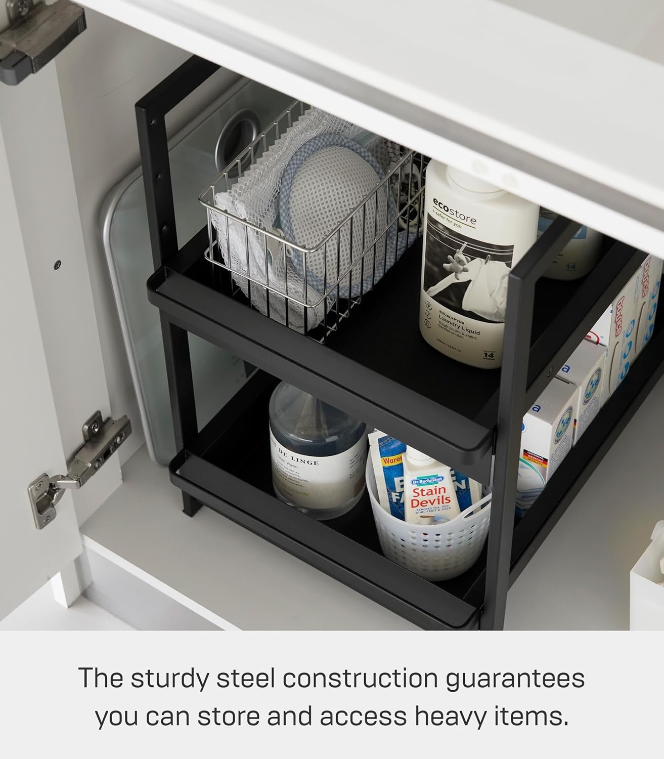 image:imageYAMAZAKI Home Tower UnderSink Rack with PullOut Shelf Versatile Kitchen Cabinet Storage Drawers 2 Tiers Sturdy Organization System SteelBlack