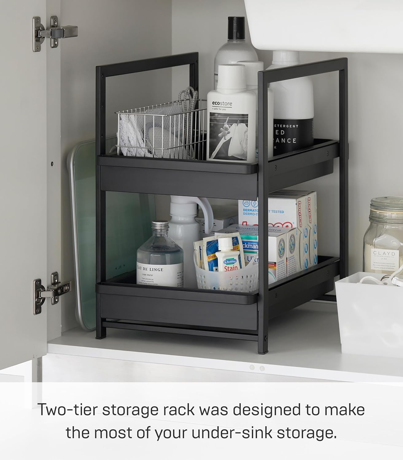 image:imageYAMAZAKI Home Tower UnderSink Rack with PullOut Shelf Versatile Kitchen Cabinet Storage Drawers 2 Tiers Sturdy Organization System SteelBlack