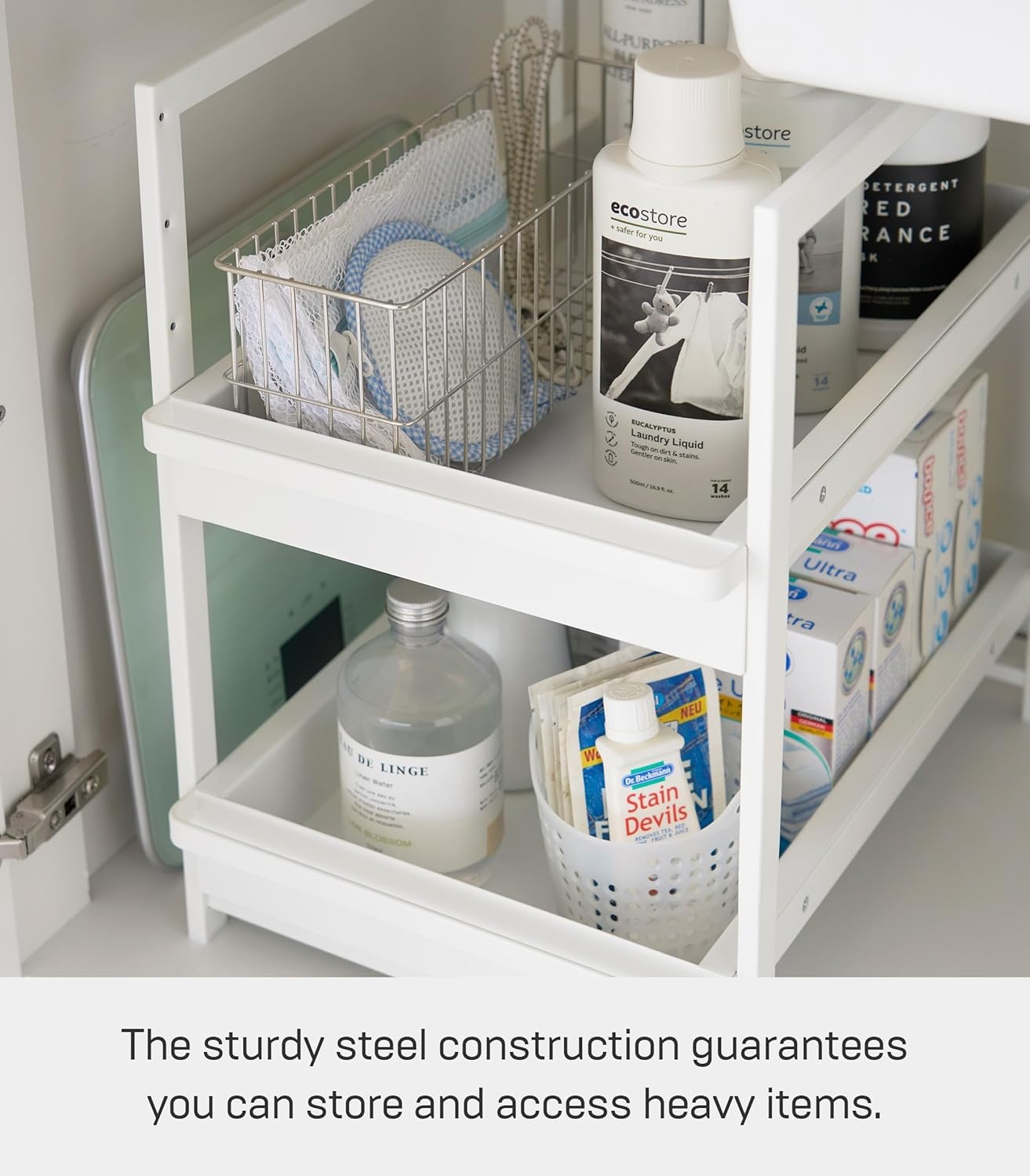 image:imageYAMAZAKI Home Tower UnderSink Rack with PullOut Shelf Versatile Kitchen Cabinet Storage Drawers 2 Tiers Sturdy Organization System SteelWhite