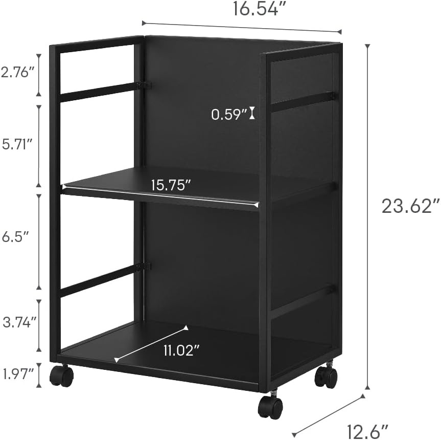 image:imageYAMAZAKI Home Tower Wheeled Wagon Cart with Adjustable Shelves and Hooks Rolling Concealed Organization for Food Pet Supplies Or School Supplies 24 Steel Black