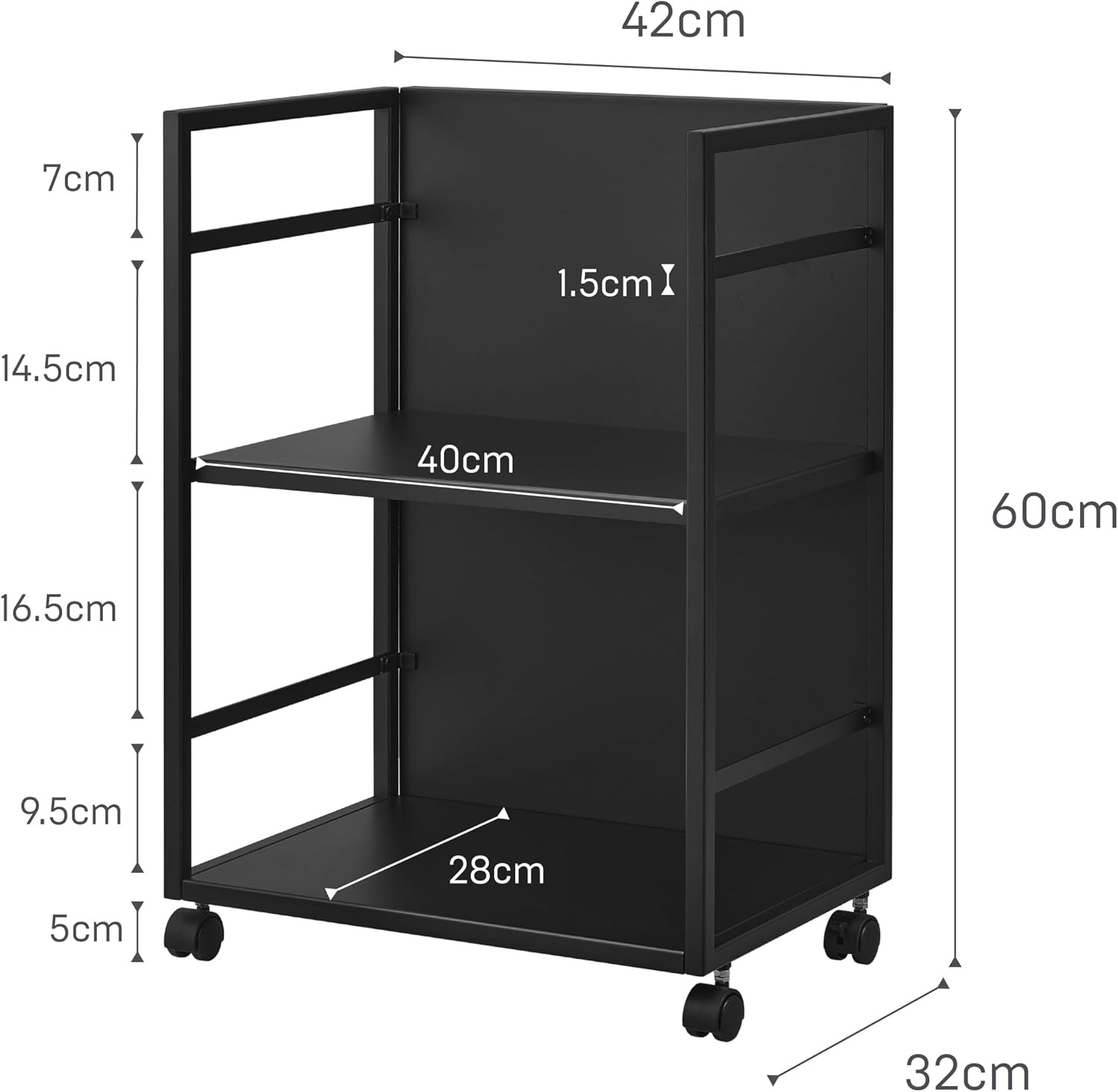 image:imageYAMAZAKI Home Tower Wheeled Wagon Cart with Adjustable Shelves and Hooks Rolling Concealed Organization for Food Pet Supplies Or School Supplies 24 Steel Black