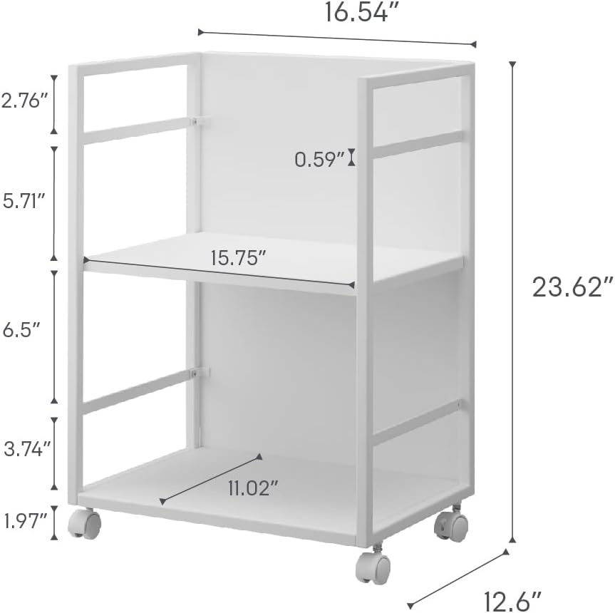 image:imageYAMAZAKI Home Tower Wheeled Wagon Cart with Adjustable Shelves and Hooks Rolling Concealed Organization for Food Pet Supplies Or School Supplies 24 Steel White
