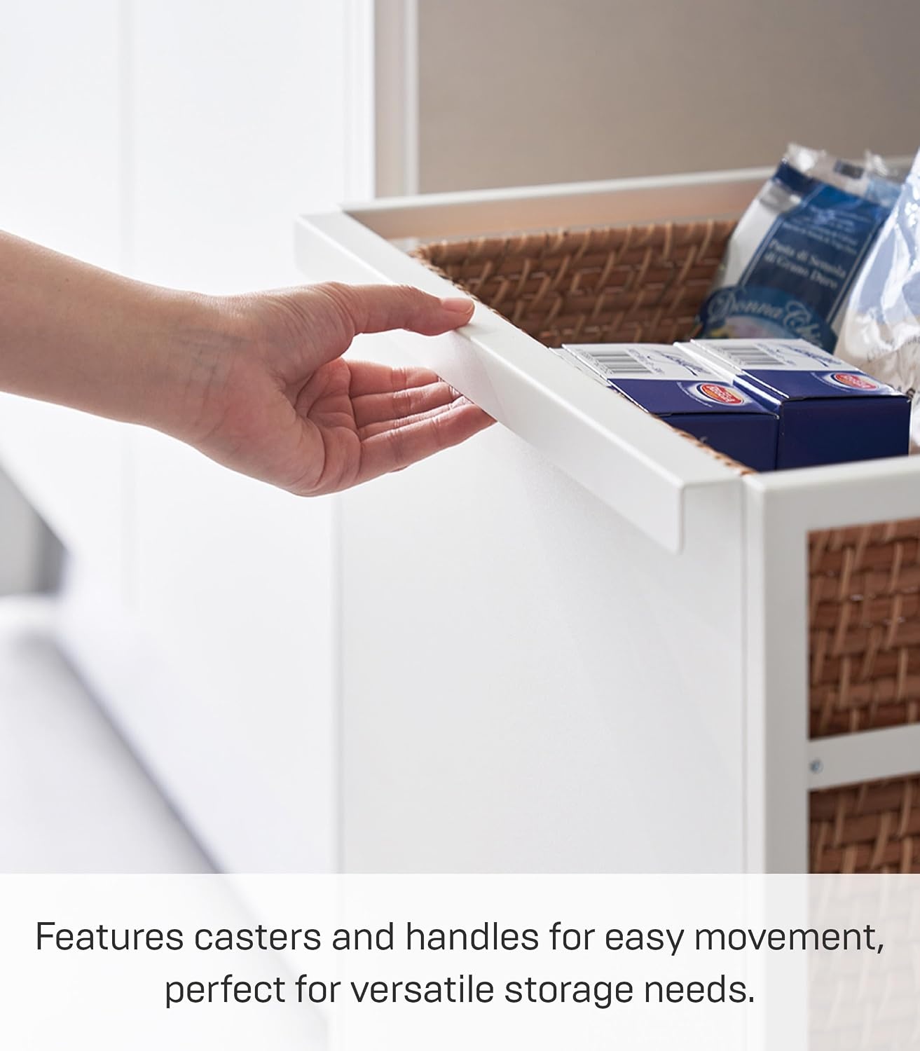 image:imageYAMAZAKI Home Tower Wheeled Wagon Cart with Adjustable Shelves and Hooks Rolling Concealed Organization for Food Pet Supplies Or School Supplies 24 Steel White