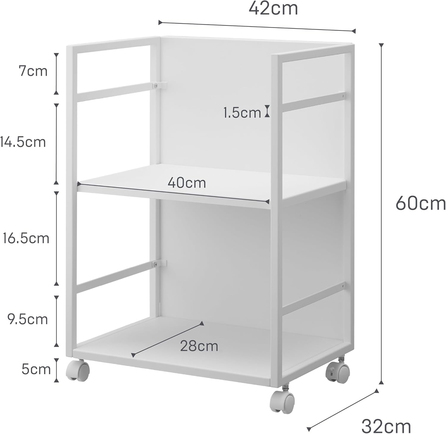 image:imageYAMAZAKI Home Tower Wheeled Wagon Cart with Adjustable Shelves and Hooks Rolling Concealed Organization for Food Pet Supplies Or School Supplies 24 Steel White