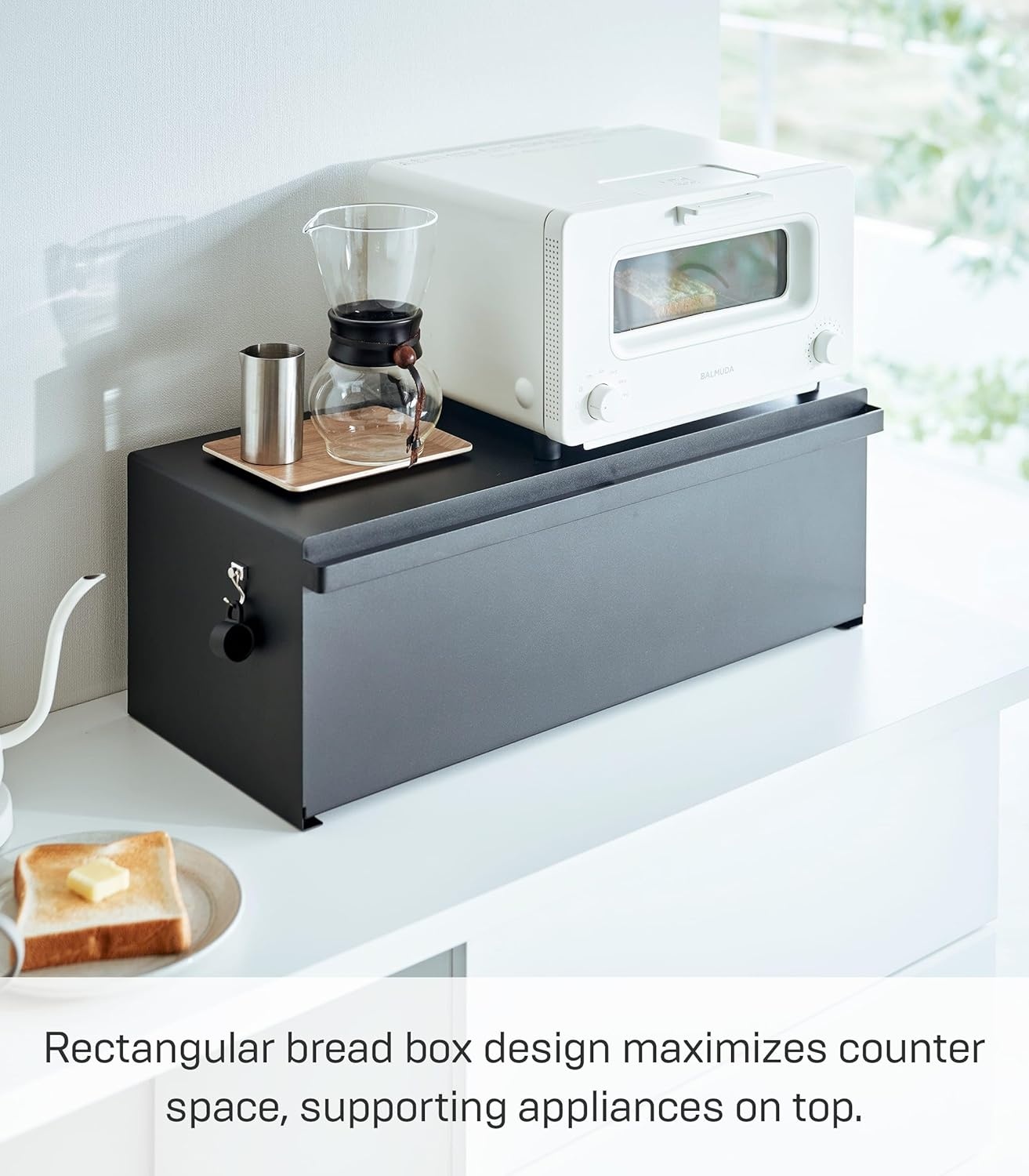 image:imageYAMAZAKI Home Tower Wide Bread Box Keeper Holder Container Metal Bread Holder Saver Large Counter Storage SteelBlack