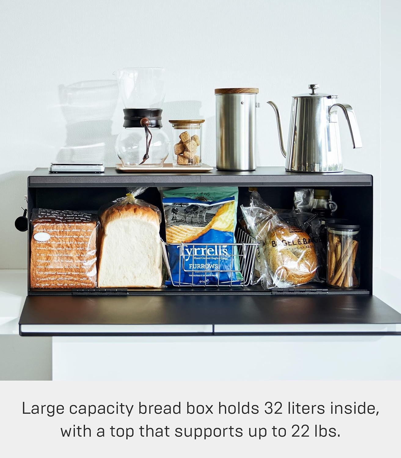 image:imageYAMAZAKI Home Tower Wide Bread Box Keeper Holder Container Metal Bread Holder Saver Large Counter Storage SteelBlack