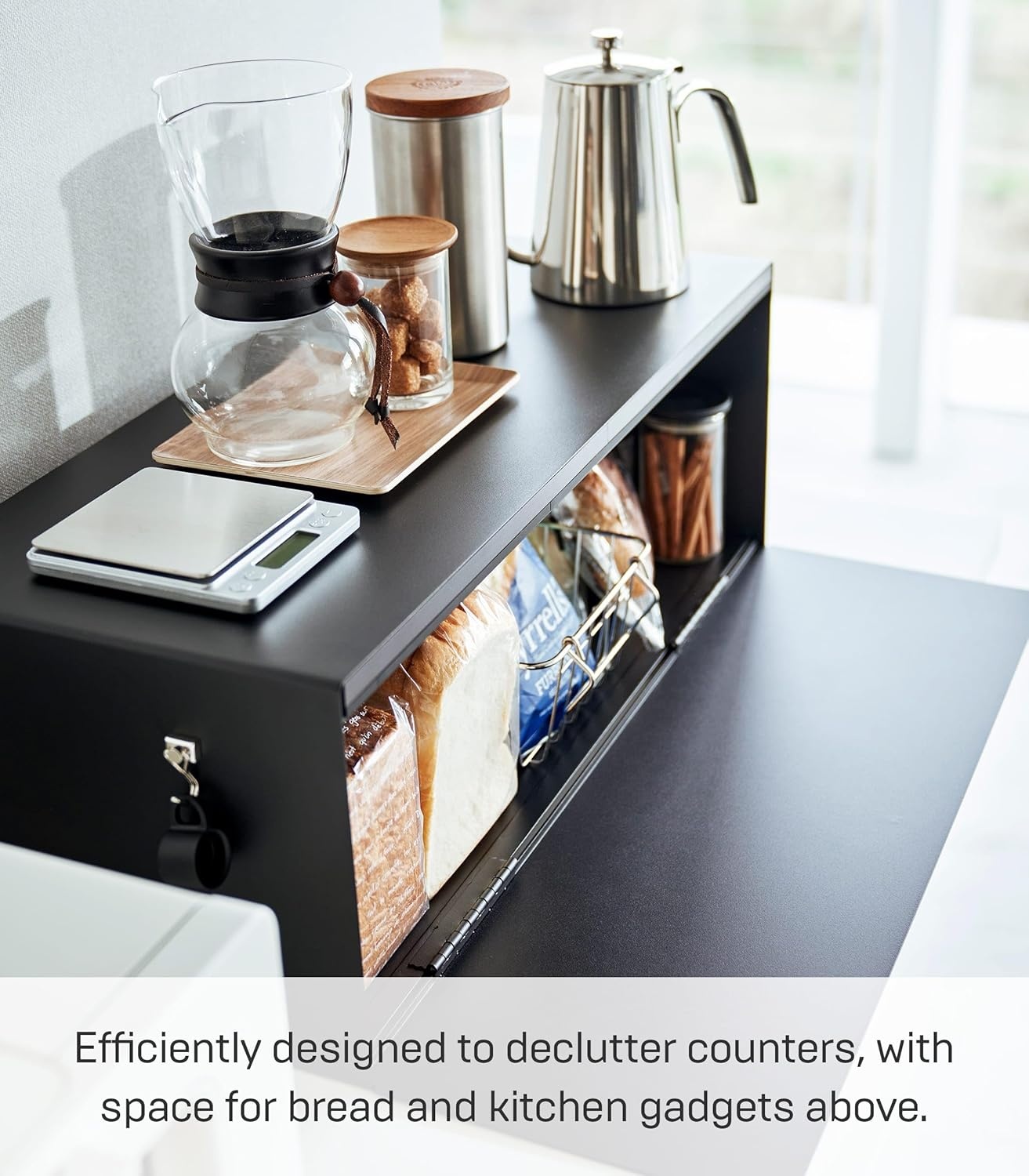 image:imageYAMAZAKI Home Tower Wide Bread Box Keeper Holder Container Metal Bread Holder Saver Large Counter Storage SteelBlack