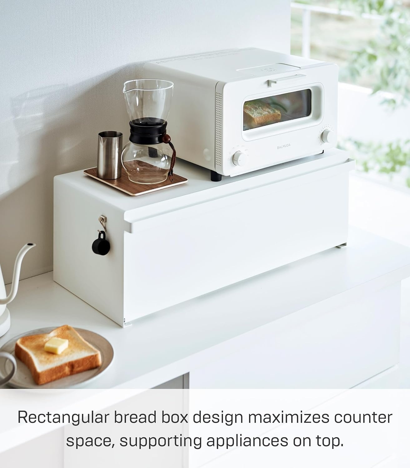 image:imageYAMAZAKI Home Tower Wide Bread Box Keeper Holder Container Metal Bread Holder Saver Large Counter Storage SteelWhite
