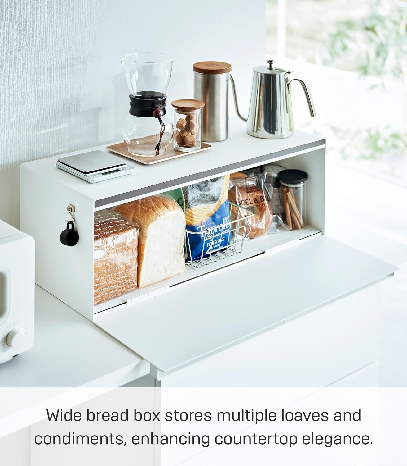 image:imageYAMAZAKI Home Tower Wide Bread Box Keeper Holder Container Metal Bread Holder Saver Large Counter Storage SteelWhite