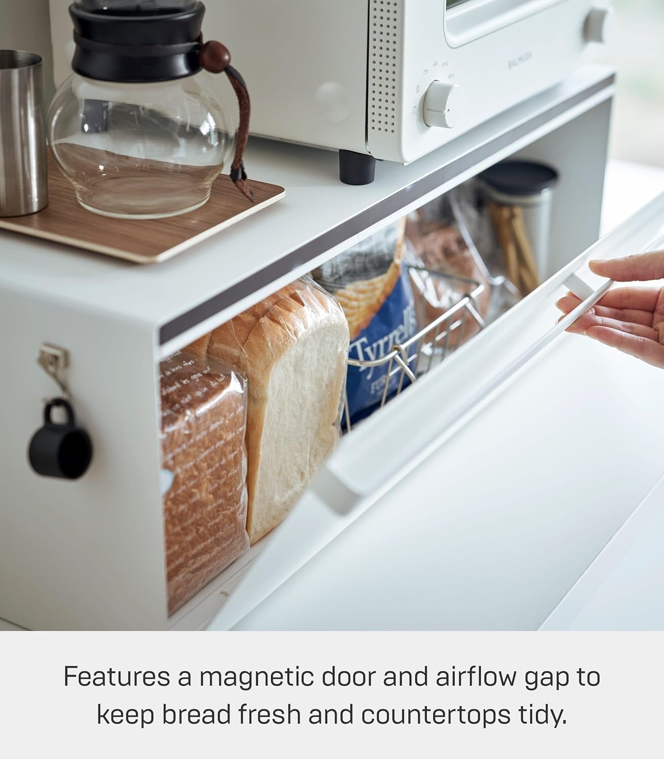 image:imageYAMAZAKI Home Tower Wide Bread Box Keeper Holder Container Metal Bread Holder Saver Large Counter Storage SteelWhite
