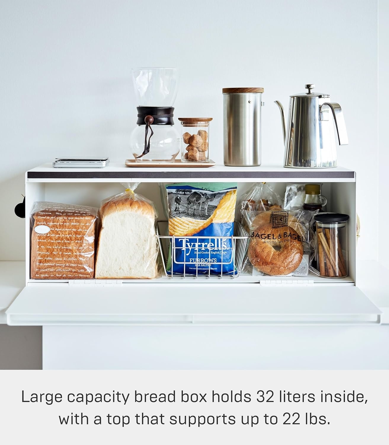 image:imageYAMAZAKI Home Tower Wide Bread Box Keeper Holder Container Metal Bread Holder Saver Large Counter Storage SteelWhite