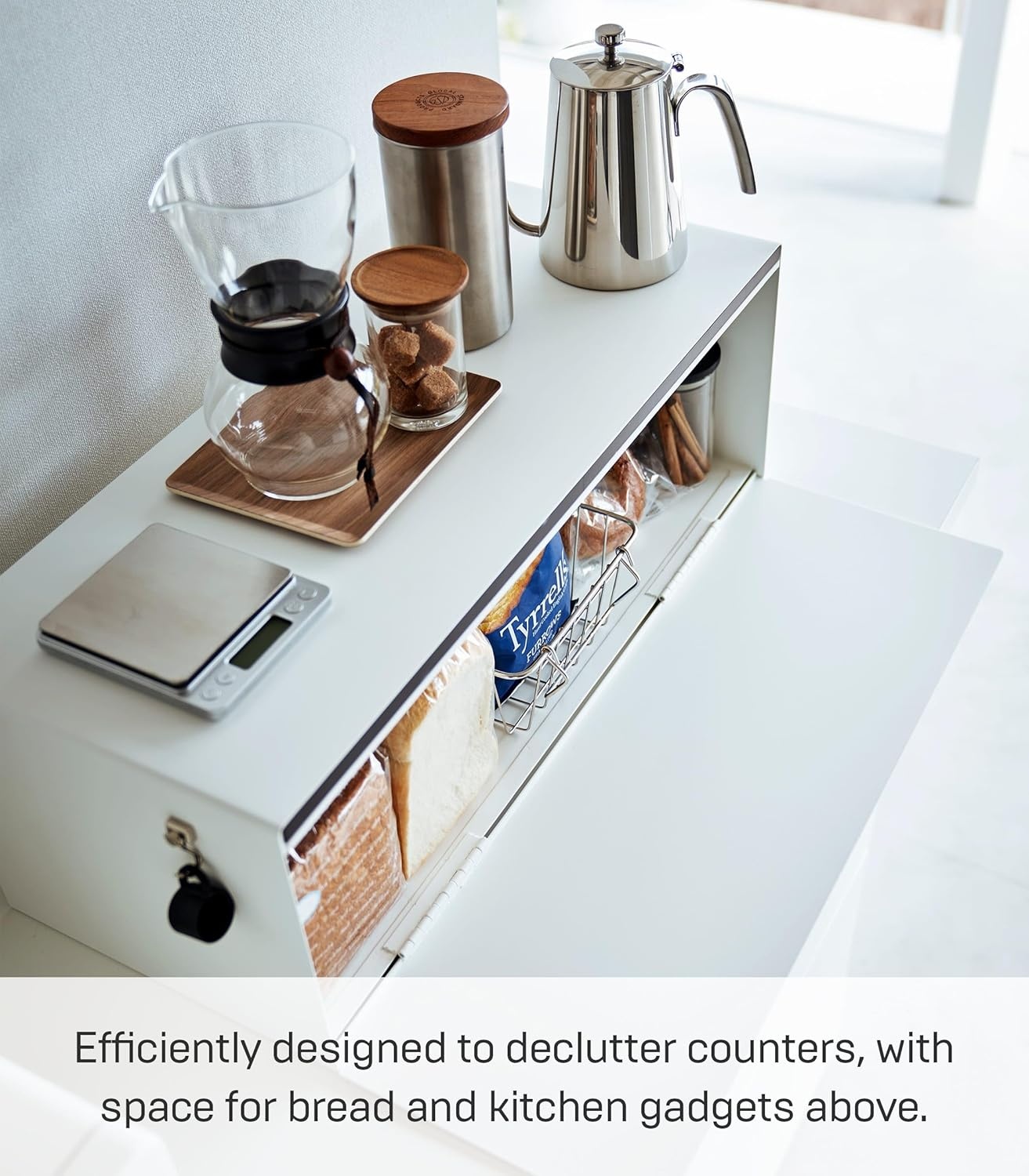 image:imageYAMAZAKI Home Tower Wide Bread Box Keeper Holder Container Metal Bread Holder Saver Large Counter Storage SteelWhite