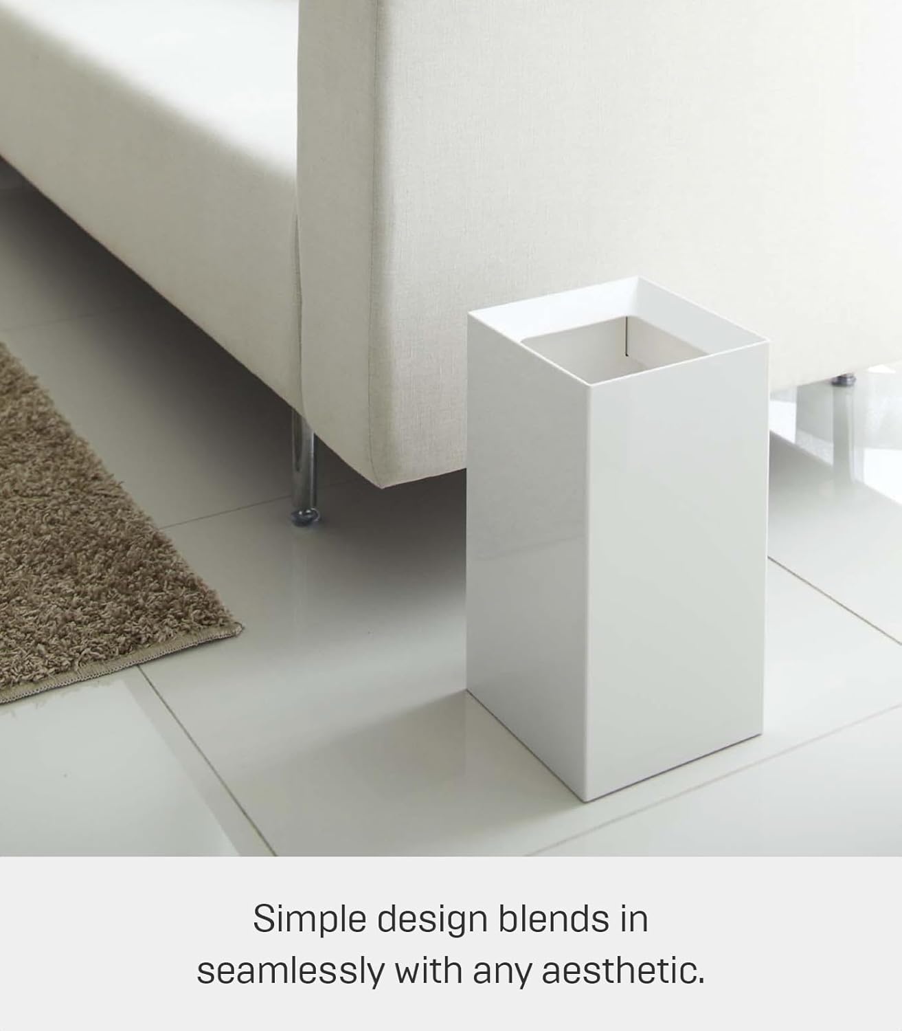 image:imageYAMAZAKI Home Veil Trash Can Modern Open Top Garbage Waste Bin Basket with Handle Abs Plastic 25 Gallons 10 Literssquare white