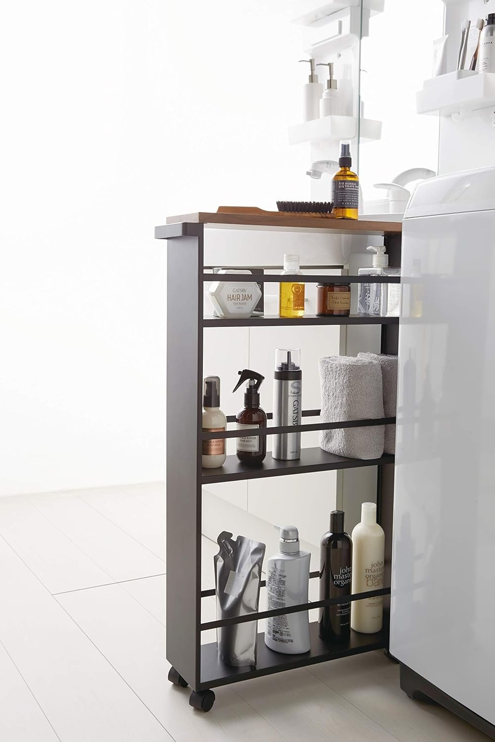 image:imageYAMAZAKI home Tower Rolling Slim Storage Cart With Handle WhiteBlack