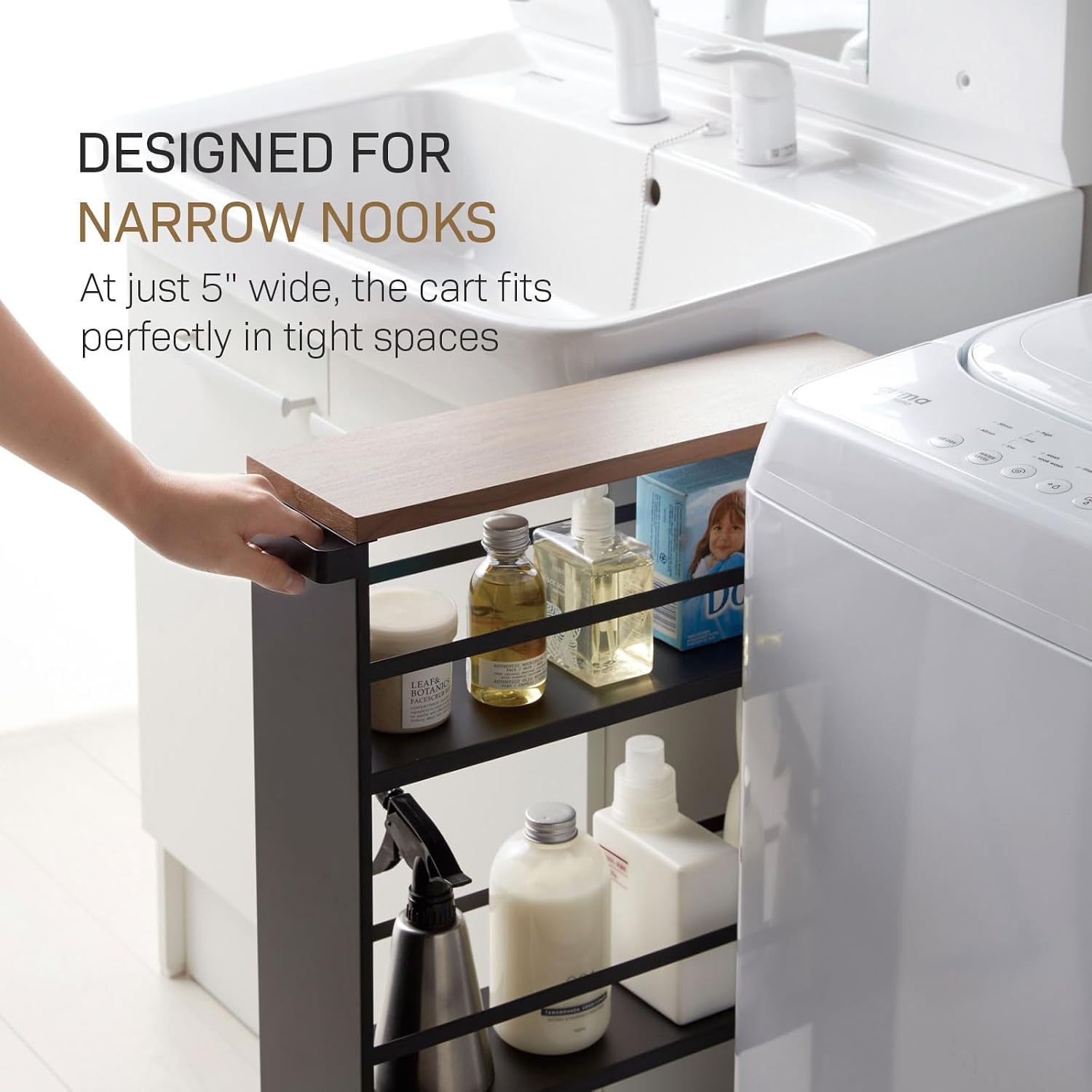 image:imageYAMAZAKI home Tower Rolling Slim Storage Cart With Handle WhiteBlack