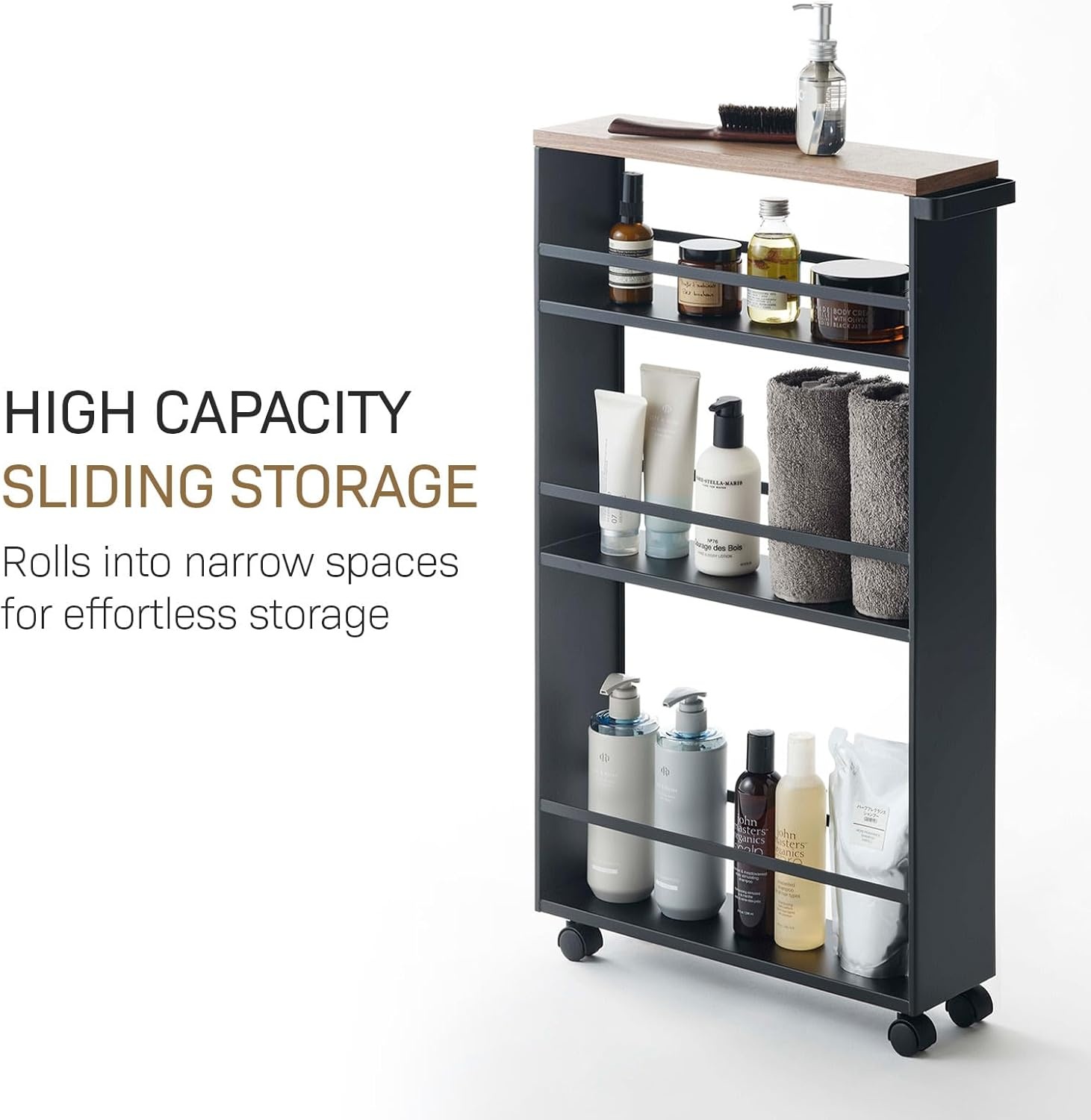 image:imageYAMAZAKI home Tower Rolling Slim Storage Cart With Handle WhiteBlack