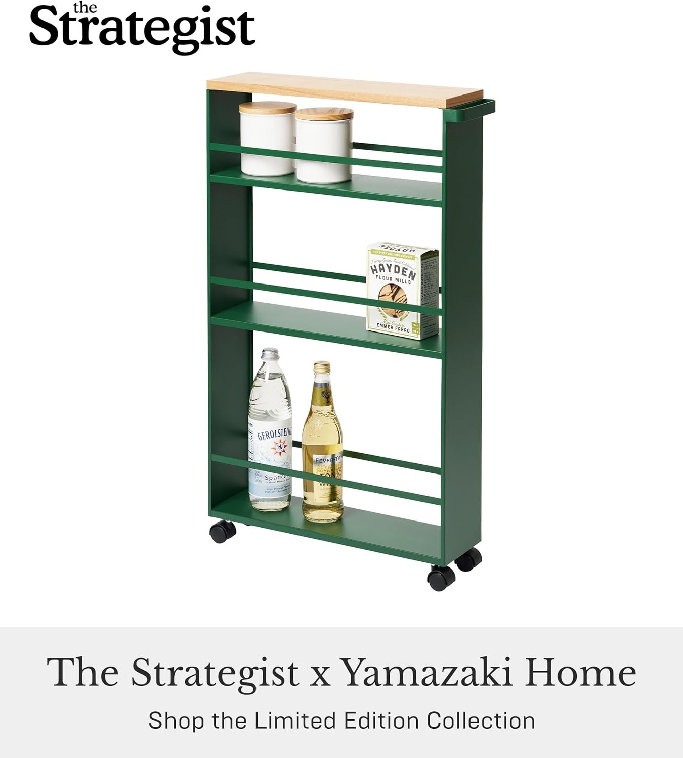 image:imageYAMAZAKI home Tower Rolling Slim Storage Cart With Handle WhiteForest Green