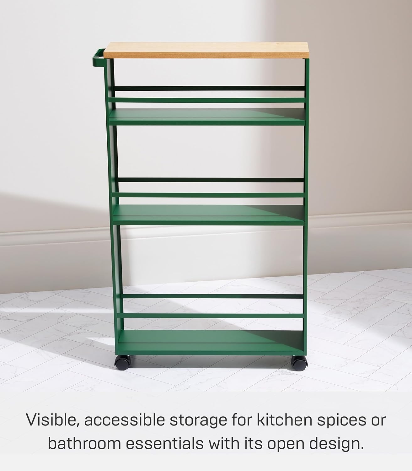 image:imageYAMAZAKI home Tower Rolling Slim Storage Cart With Handle WhiteForest Green