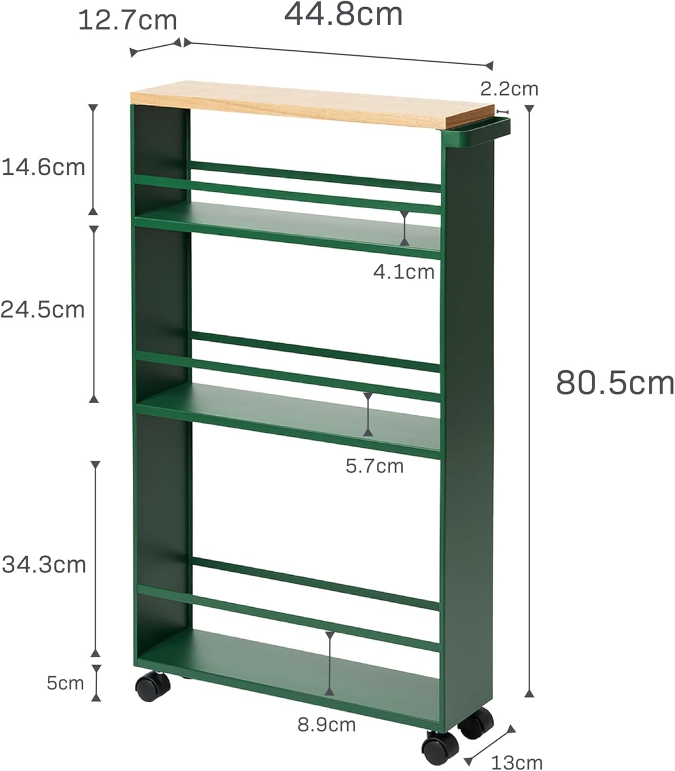 image:imageYAMAZAKI home Tower Rolling Slim Storage Cart With Handle WhiteForest Green