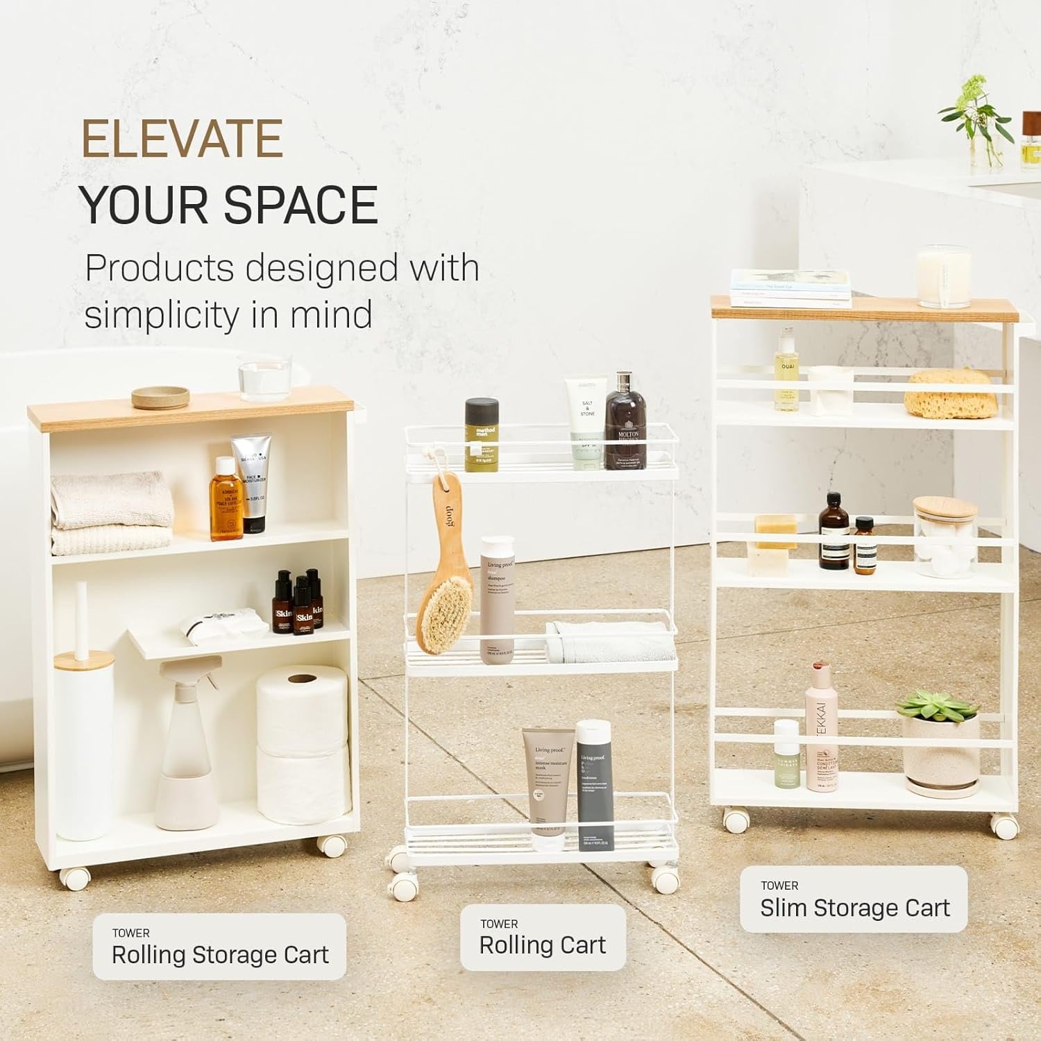 image:imageYAMAZAKI home Tower Rolling Slim Storage Cart With Handle WhiteWhite