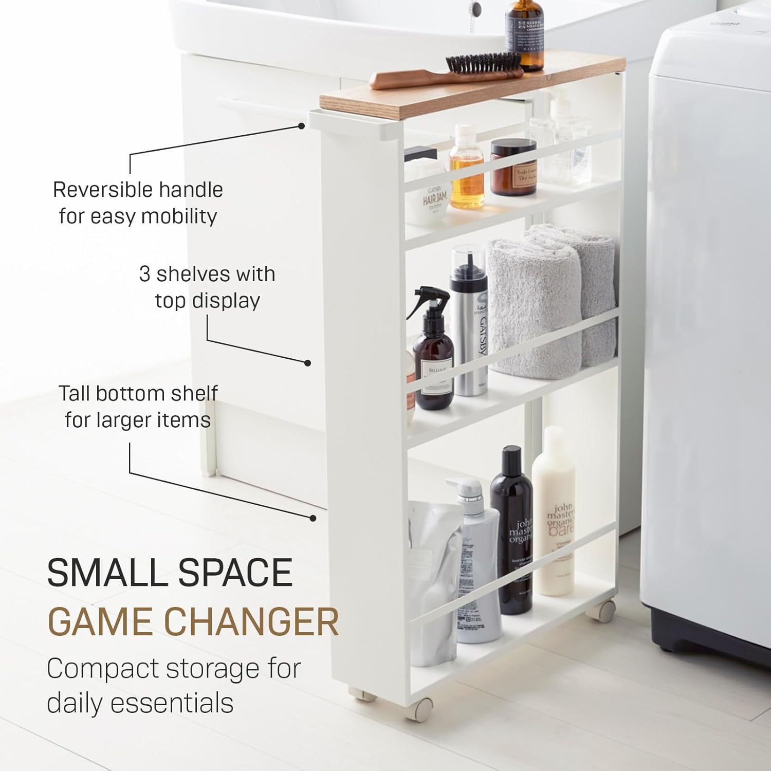 image:imageYAMAZAKI home Tower Rolling Slim Storage Cart With Handle WhiteWhite
