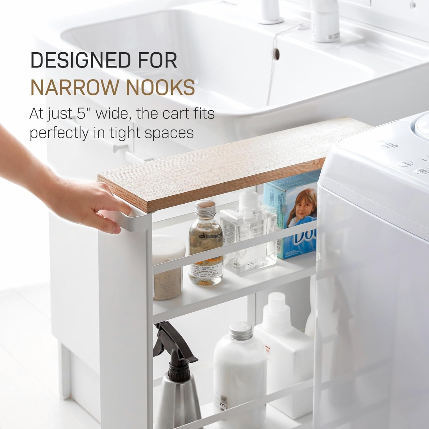 image:imageYAMAZAKI home Tower Rolling Slim Storage Cart With Handle WhiteWhite