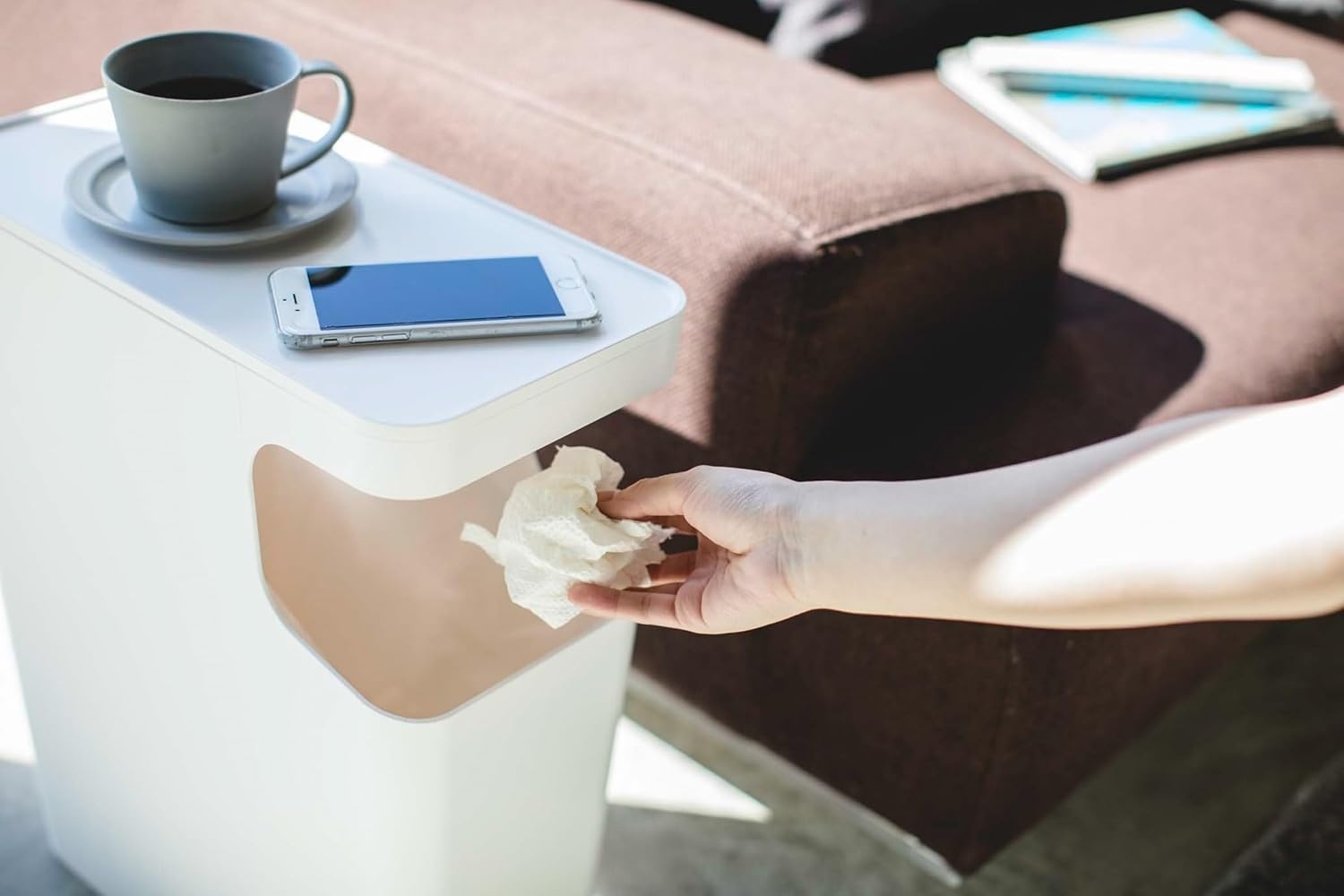 image:imageYAMAZAKI home Tower Side table and Trash can White 3988White