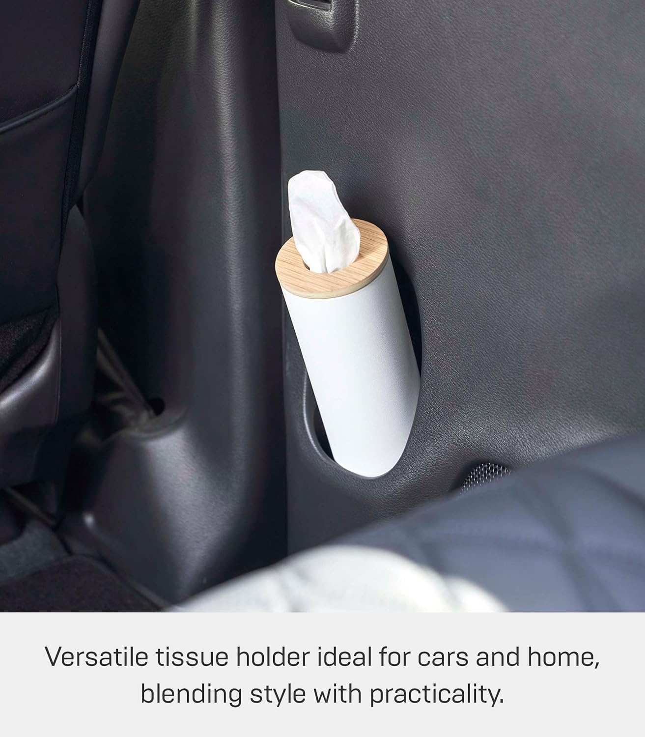 image:imageYamazaki Home Rin Reusable Round Tissue Holder Case Metal Tissue Container with Wooden Lid Large Steel WoodAsh