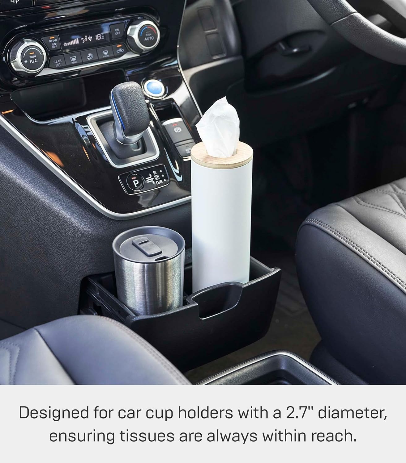 image:imageYamazaki Home Rin Reusable Round Tissue Holder Case Metal Tissue Container with Wooden Lid Large Steel WoodAsh
