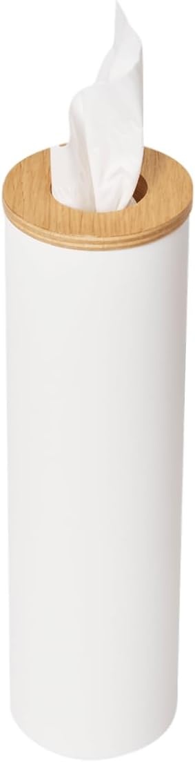 image:imageYamazaki Home Rin Reusable Round Tissue Holder Case Metal Tissue Container with Wooden Lid Large Steel WoodAsh
