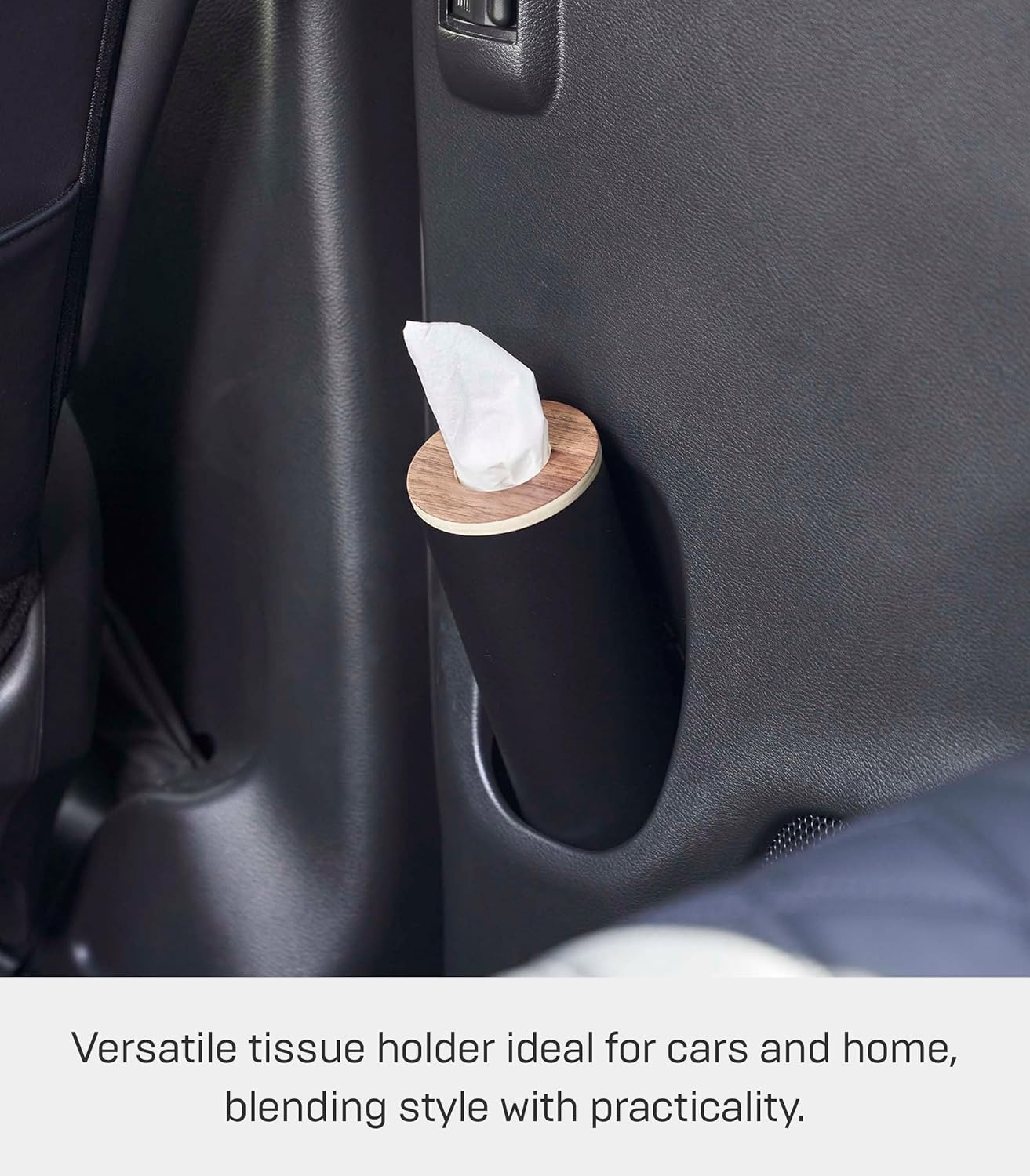 image:imageYamazaki Home Rin Reusable Round Tissue Holder Case Metal Tissue Container with Wooden Lid Large Steel WoodWalnut