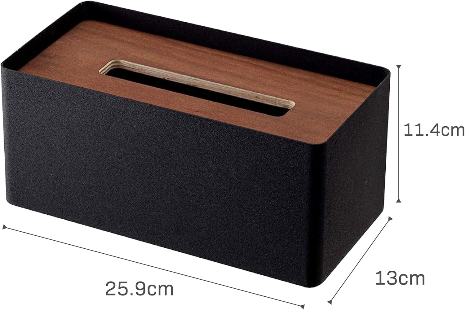image:imageYamazaki Home Rin Reusable Tissue Box Cover Metal Holder Container Case with Natural Wooden Lid SteelWalnut