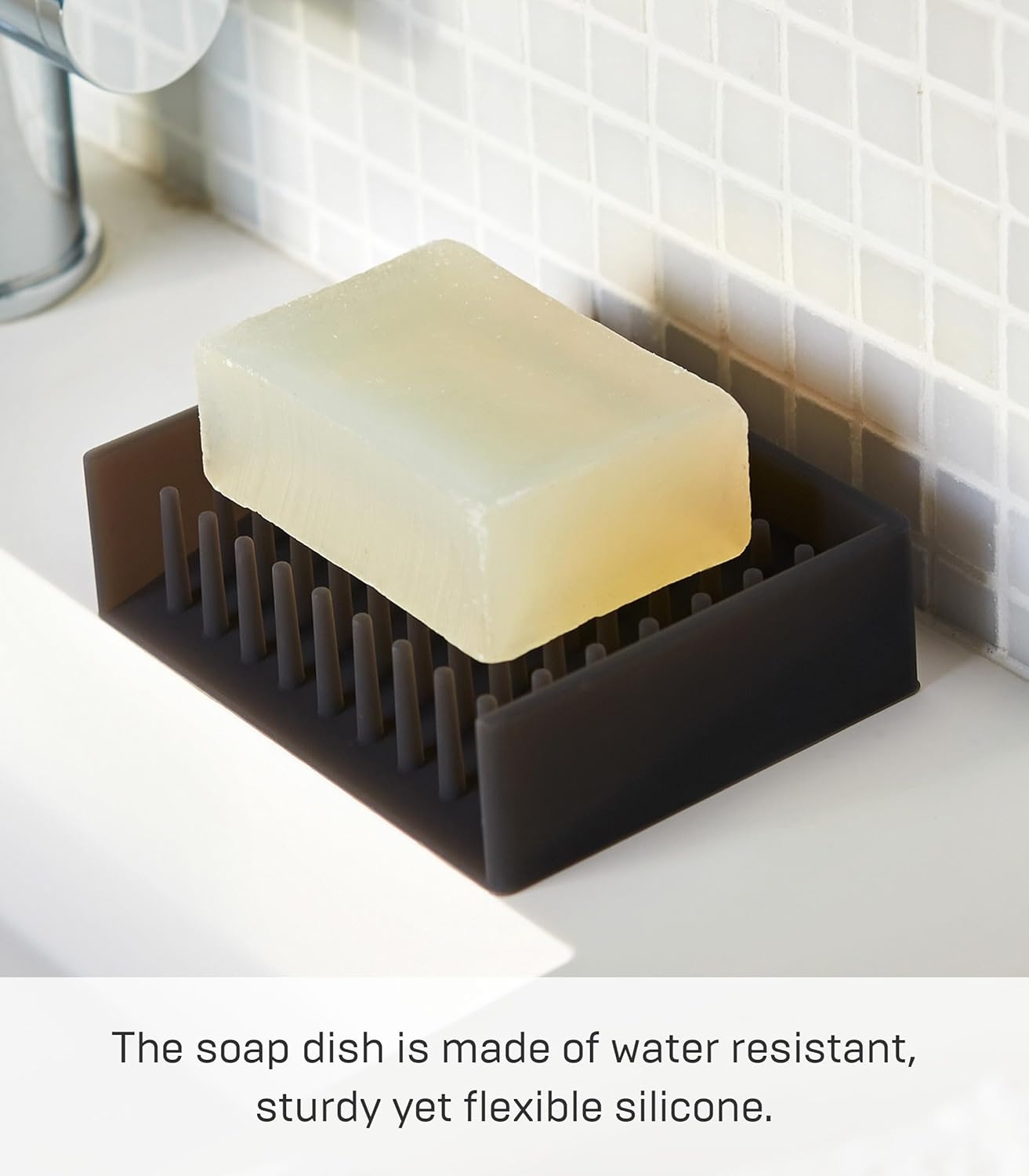 image:imageYamazaki Home Self Draining Soap Tray Floating Holder Dish for Sink Silicone No Assembly ReqBlack
